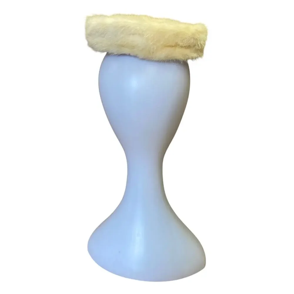 1950s Franklin Simon Rabbit Fur Fascinator | Vintage Ivory Cocktail Hat - Picture 4 of 7